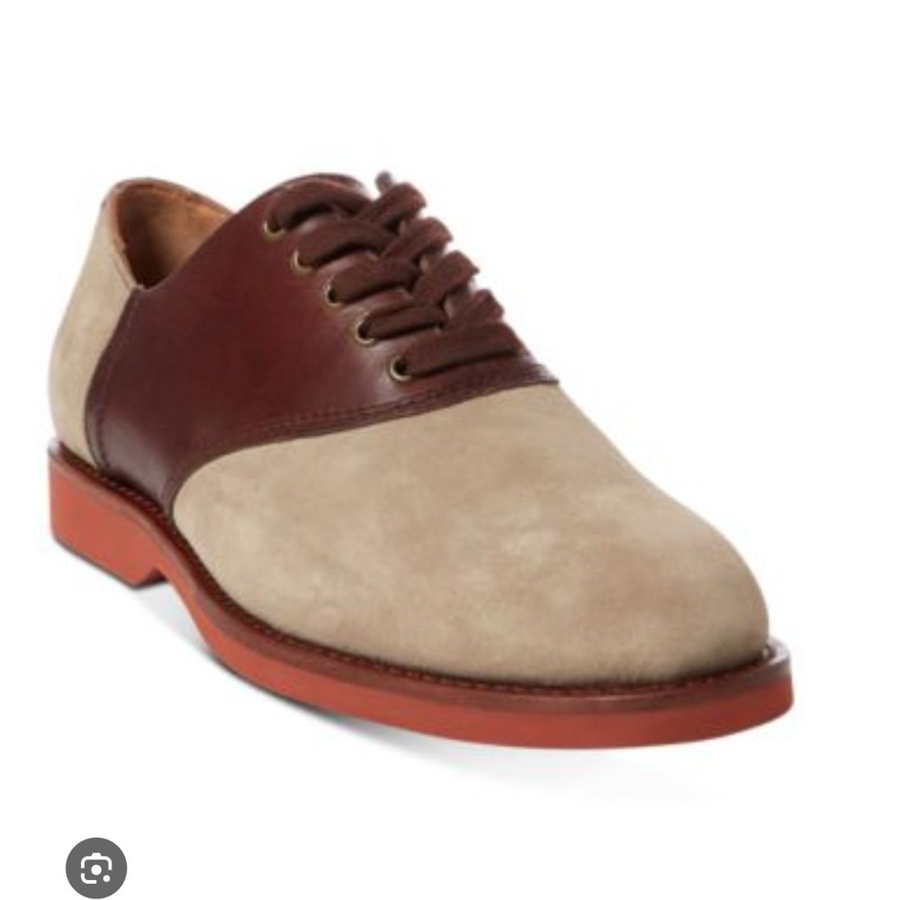 Polo by Ralph Lauren Beige Suede and Brown Leather Saddle Oxfords with Red Sole